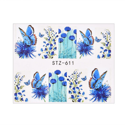 1/4 gab Romantic Flower Leaf Series Water Transfer Slider Decals Spring Nail Art Decoration Design Tetovējums manikīra folijas uzgaļiem
