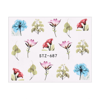 1/4 gab Romantic Flower Leaf Series Water Transfer Slider Decals Spring Nail Art Decoration Design Tetovējums manikīra folijas uzgaļiem