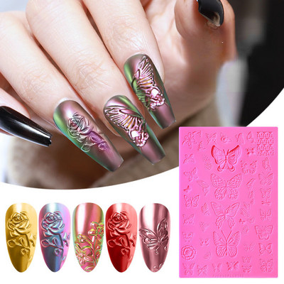 Nail Art Silikoonist liblika kaunistamise tööriist Nail Art Silikoonist šabloon Küünte vormi pulber Kroom maniküüri tarvikud küünte kunst