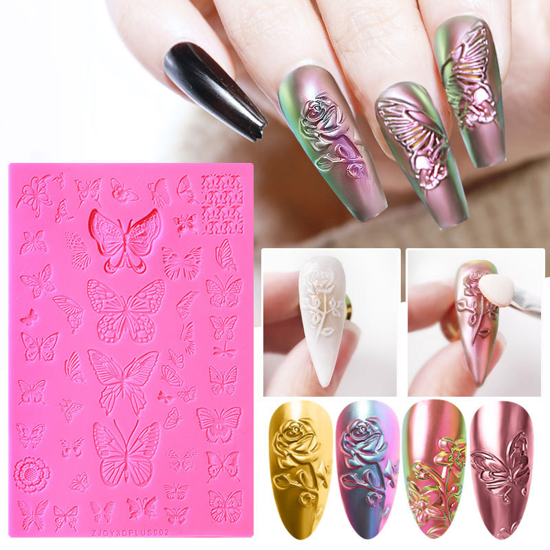 Alat za ukrašavanje silikonskih leptira za ukrašavanje noktiju Silikonski predložak za ukrašavanje noktiju Kalup za nokte u prahu Kromirani dodaci za manikuru nail art