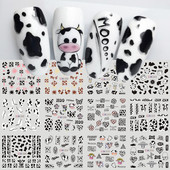 12db Cute Cows Prints Körömmatricák Fekete Fehér Tejes Tehenek Vízcsúszdák körmökhöz Fun Farm Manikűr Barkács Dekor Köröm Szerszámok SABN