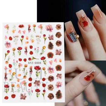 3D αυτοκόλλητα Nail Art Ορτανσία Πέταλο Μωβ ροζ άνθη Χαλκομανίες Floral Leaf Sliders for Nails Αξεσουάρ μανικιούρ BESTZ-C001