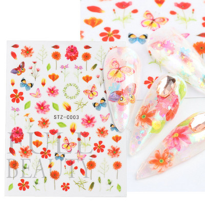 3D-kleebised Nail Art Hortensia kroonleht Lilla Roosad Õied Kleebised Lillelised Lehed Liugurid küüntele Maniküüri tarvikud BESTZ-C001