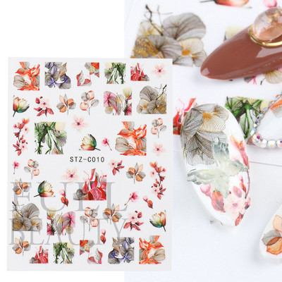 3D-kleebised Nail Art Hortensia kroonleht Lilla Roosad Õied Kleebised Lillelised Lehed Liugurid küüntele Maniküüri tarvikud BESTZ-C001