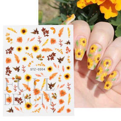 3D-kleebised Nail Art Hortensia kroonleht Lilla Roosad Õied Kleebised Lillelised Lehed Liugurid küüntele Maniküüri tarvikud BESTZ-C001