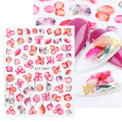3D-kleebised Nail Art Hortensia kroonleht Lilla Roosad Õied Kleebised Lillelised Lehed Liugurid küüntele Maniküüri tarvikud BESTZ-C001