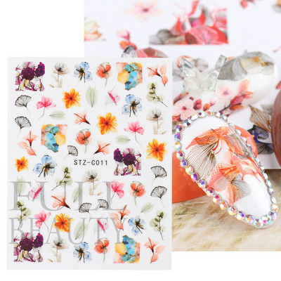 3D-kleebised Nail Art Hortensia kroonleht Lilla Roosad Õied Kleebised Lillelised Lehed Liugurid küüntele Maniküüri tarvikud BESTZ-C001