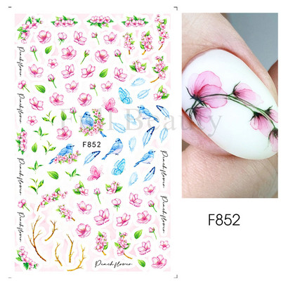 3D-kevadine akvarell küünekleebis Disain lilla lillega lehtede liugur küünekunsti kaunistus Lillelakk Kleebised maniküüri tööriist GLF850