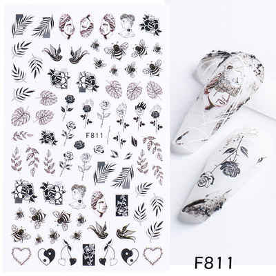 3D-kevadine akvarell küünekleebis Disain lilla lillega lehtede liugur küünekunsti kaunistus Lillelakk Kleebised maniküüri tööriist GLF850