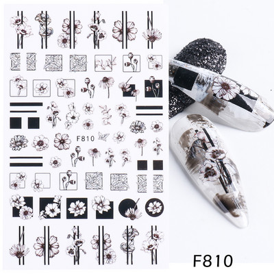 3D-kevadine akvarell küünekleebis Disain lilla lillega lehtede liugur küünekunsti kaunistus Lillelakk Kleebised maniküüri tööriist GLF850