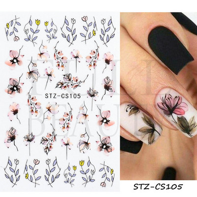 3D-kevadine akvarell küünekleebis Disain lilla lillega lehtede liugur küünekunsti kaunistus Lillelakk Kleebised maniküüri tööriist GLF850