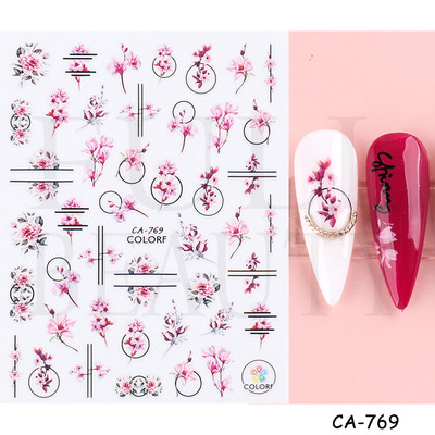 3D-kevadine akvarell küünekleebis Disain lilla lillega lehtede liugur küünekunsti kaunistus Lillelakk Kleebised maniküüri tööriist GLF850