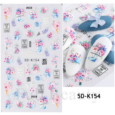 Αυτοκόλλητο νυχιών σε 5D λευκό ανάγλυφο λουλούδι, Χειμερινή χαραγμένη κόλλα σε γραμμή πεταλούδας, ολισθαίνοντα διακοσμητικό για μανικιούρ Decal NFSTZ-5D037