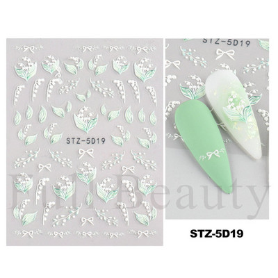 Αυτοκόλλητο νυχιών σε 5D λευκό ανάγλυφο λουλούδι, Χειμερινή χαραγμένη κόλλα σε γραμμή πεταλούδας, ολισθαίνοντα διακοσμητικό για μανικιούρ Decal NFSTZ-5D037