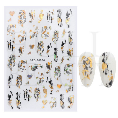 Αυτοκόλλητο νυχιών σε 5D λευκό ανάγλυφο λουλούδι, Χειμερινή χαραγμένη κόλλα σε γραμμή πεταλούδας, ολισθαίνοντα διακοσμητικό για μανικιούρ Decal NFSTZ-5D037