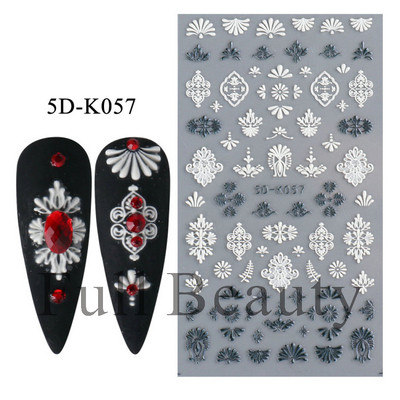 Αυτοκόλλητο νυχιών σε 5D λευκό ανάγλυφο λουλούδι, Χειμερινή χαραγμένη κόλλα σε γραμμή πεταλούδας, ολισθαίνοντα διακοσμητικό για μανικιούρ Decal NFSTZ-5D037