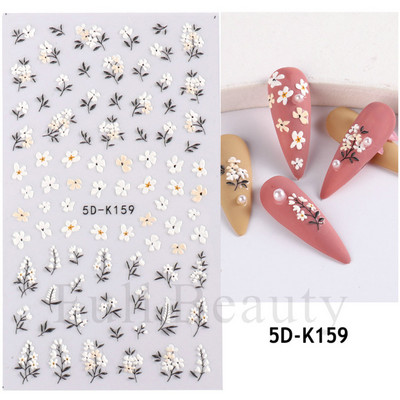 Αυτοκόλλητο νυχιών σε 5D λευκό ανάγλυφο λουλούδι, Χειμερινή χαραγμένη κόλλα σε γραμμή πεταλούδας, ολισθαίνοντα διακοσμητικό για μανικιούρ Decal NFSTZ-5D037