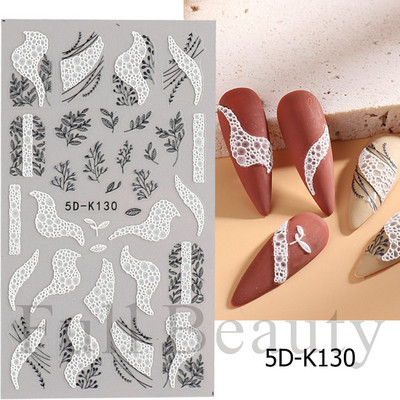 Αυτοκόλλητο νυχιών σε 5D λευκό ανάγλυφο λουλούδι, Χειμερινή χαραγμένη κόλλα σε γραμμή πεταλούδας, ολισθαίνοντα διακοσμητικό για μανικιούρ Decal NFSTZ-5D037