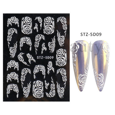 Αυτοκόλλητο νυχιών σε 5D λευκό ανάγλυφο λουλούδι, Χειμερινή χαραγμένη κόλλα σε γραμμή πεταλούδας, ολισθαίνοντα διακοσμητικό για μανικιούρ Decal NFSTZ-5D037