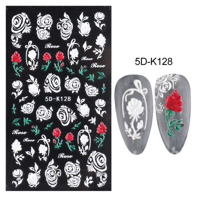 Αυτοκόλλητο νυχιών σε 5D λευκό ανάγλυφο λουλούδι, Χειμερινή χαραγμένη κόλλα σε γραμμή πεταλούδας, ολισθαίνοντα διακοσμητικό για μανικιούρ Decal NFSTZ-5D037