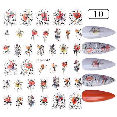 Zöld levél 3D köröm matrica holografikus arany ezüst virágok öntapadó matrica körömdíszítés vízcsúszkák