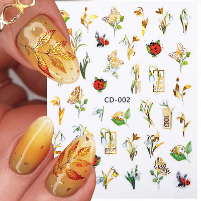 Zöld levél 3D köröm matrica holografikus arany ezüst virágok öntapadó matrica körömdíszítés vízcsúszkák