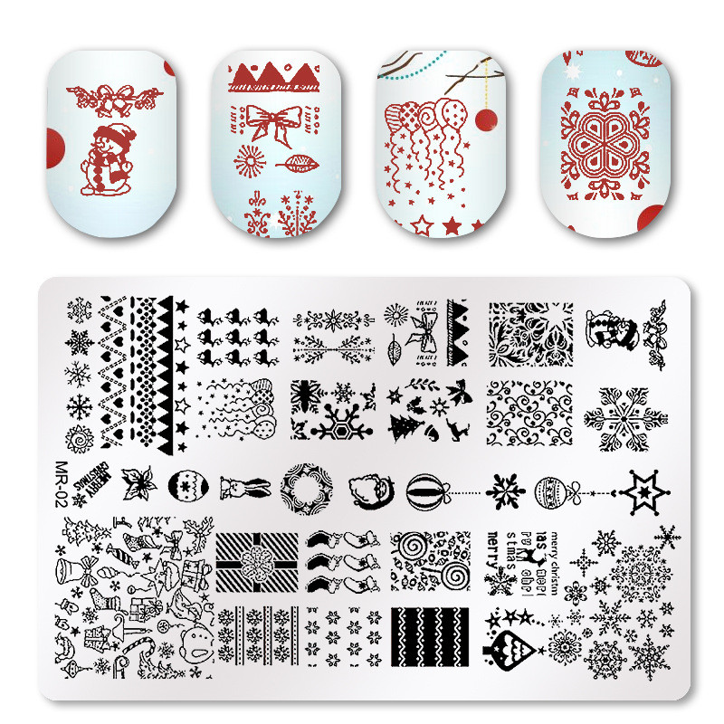 Placă de ștanțare pentru unghii de Crăciun Șablon de artă pentru unghii cu fulgi de nea de Crăciun Șabloane pentru imprimarea unghiilor Șabloane pentru ștampile de unghii de Crăciun Instrumente