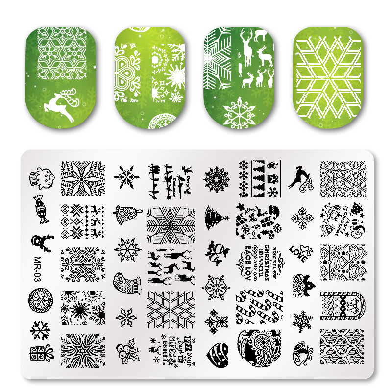Placă de ștanțare pentru unghii de Crăciun Șablon de artă pentru unghii cu fulgi de nea de Crăciun Șabloane pentru imprimarea unghiilor Șabloane pentru ștampile de unghii de Crăciun Instrumente