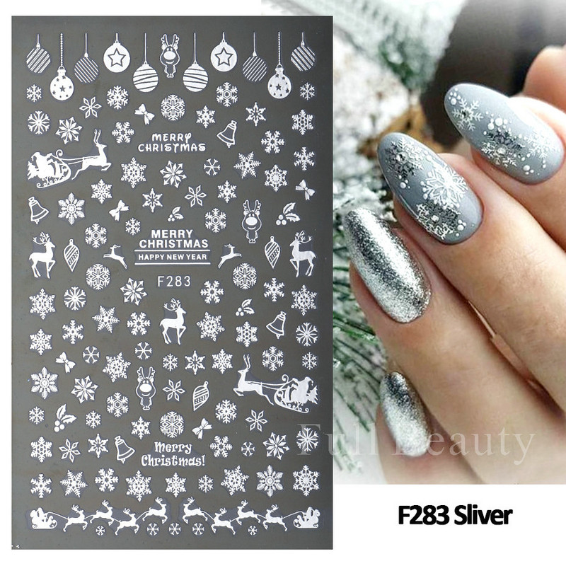 Jõulud lumehelveste küünekleebised valge lumelille põdra küünte kunsti kleebised talvine 3D geelküünte liugur kaunistused maniküür LAF282