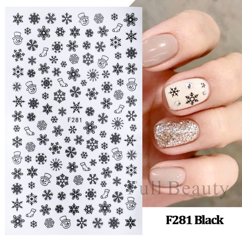 Jõulud lumehelveste küünekleebised valge lumelille põdra küünte kunsti kleebised talvine 3D geelküünte liugur kaunistused maniküür LAF282