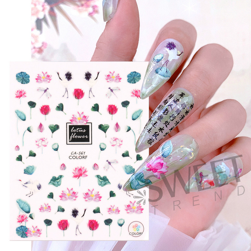 3D Lucky Koi Ponty Köröm Design Aranyhal Lótusz kínai stílusú újévi öntapadó matrica Scape akvarell manikűr fóliák matrica LYCA