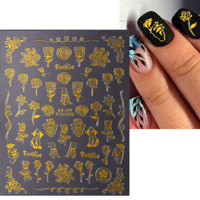 1db Valentin-napi legújabb 3D matrica körömdíszítéshez szerelmes levél szív fekete arany rózsa csúszkák köröm matrica kiegészítők JICB-101