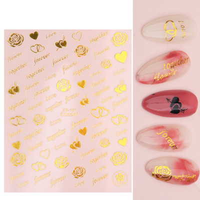 1db Valentin-napi legújabb 3D matrica körömdíszítéshez szerelmes levél szív fekete arany rózsa csúszkák köröm matrica kiegészítők JICB-101