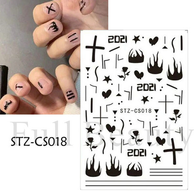 1db Valentin-napi legújabb 3D matrica körömdíszítéshez szerelmes levél szív fekete arany rózsa csúszkák köröm matrica kiegészítők JICB-101