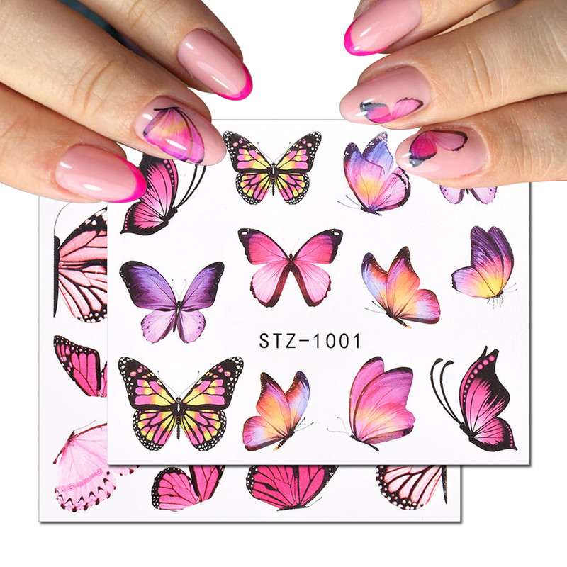 3D mėlyna akvarelė drugelių gėlės Lipdukai Lipdukai Tatuiruotės Slankikliai Apvyniojimai Manikiūras Vasaros tema Nagų dailės puošmena Didmeninė prekyba