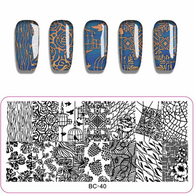 1 x Νέα Μικτά Σχέδια Σφράγισης Πλάκες Εικόνων Νυχιών Εργαλεία στένσιλ για μανικιούρ από ανοξείδωτο ατσάλι