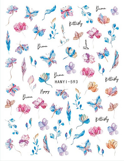 3D proljetna naljepnica za nokte Vodene boje Ružičasto Zeleno Bijelo cvijeće Dizajn Transfer Slider Naljepnice za lak za nokte Ukrasi za manikuru