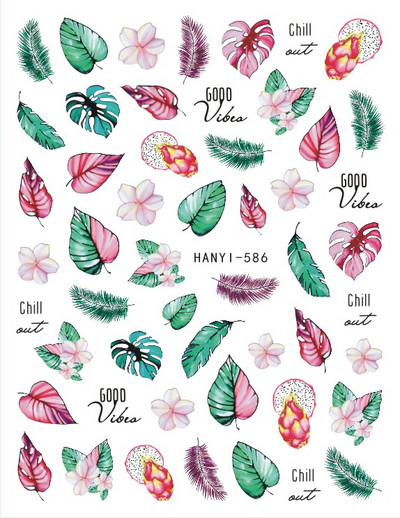 3D proljetna naljepnica za nokte Vodene boje Ružičasto Zeleno Bijelo cvijeće Dizajn Transfer Slider Naljepnice za lak za nokte Ukrasi za manikuru