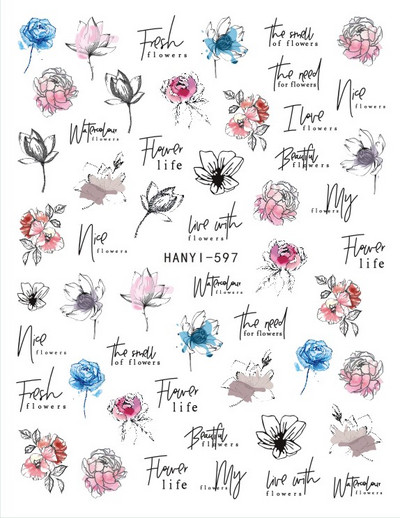 3D proljetna naljepnica za nokte Vodene boje Ružičasto Zeleno Bijelo cvijeće Dizajn Transfer Slider Naljepnice za lak za nokte Ukrasi za manikuru