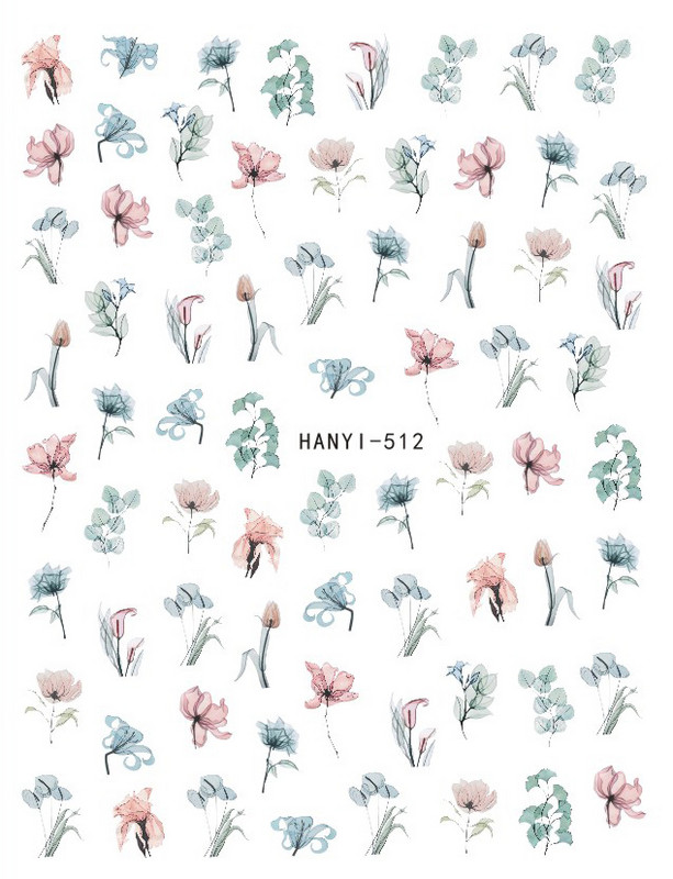 3D proljetna naljepnica za nokte Vodene boje Ružičasto Zeleno Bijelo cvijeće Dizajn Transfer Slider Naljepnice za lak za nokte Ukrasi za manikuru