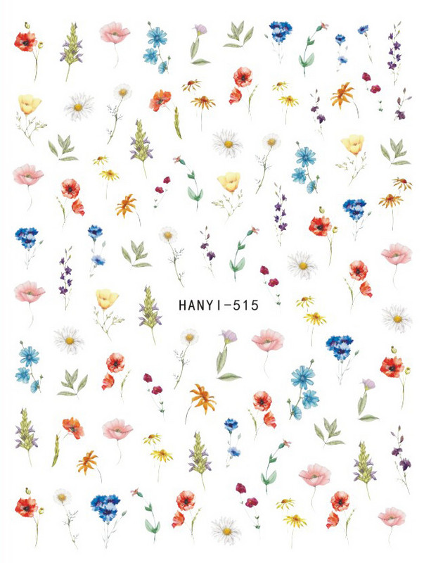 3D proljetna naljepnica za nokte Vodene boje Ružičasto Zeleno Bijelo cvijeće Dizajn Transfer Slider Naljepnice za lak za nokte Ukrasi za manikuru