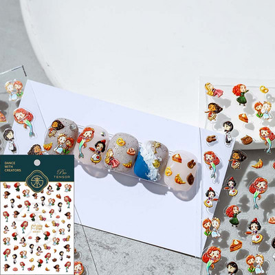 5D Rajzfilm Béka Raninbow és Virágok Körömmatricák Dombornyomott öntapadó csúszka körömgél lakk nyári manikűr dizájnhoz