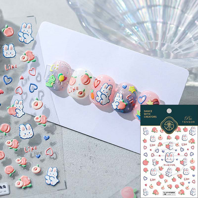 5D Rajzfilm Béka Raninbow és Virágok Körömmatricák Dombornyomott öntapadó csúszka körömgél lakk nyári manikűr dizájnhoz