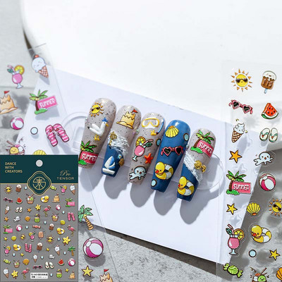 5D Rajzfilm Béka Raninbow és Virágok Körömmatricák Dombornyomott öntapadó csúszka körömgél lakk nyári manikűr dizájnhoz