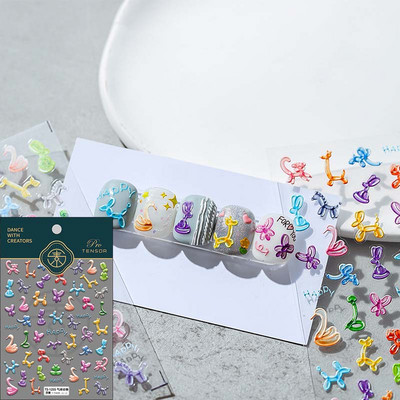 5D Rajzfilm Béka Raninbow és Virágok Körömmatricák Dombornyomott öntapadó csúszka körömgél lakk nyári manikűr dizájnhoz