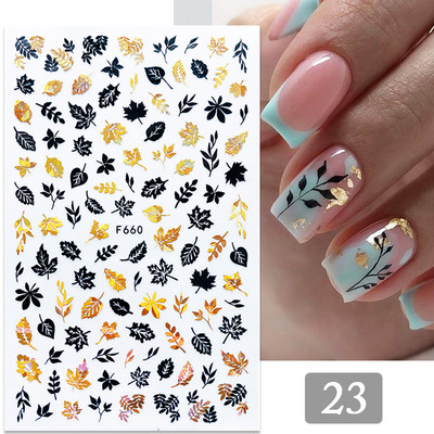 Leaves Sliders for Nails Χρυσό Λευκό Bronzing Flowers Αυτοκόλλητο με ντεγκραντέ αυτοκόλλητο Σχέδιο νυχιών Art Decorations Nail Art Αξεσουάρ