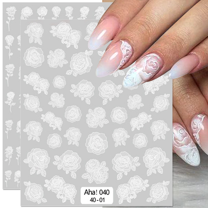 3D ημιδιάφανα λουλούδια αυτοκόλλητο νυχιών ημιδιαφανές μαύρα άσπρα σύννεφα ροζ γαλλικές γραμμές Αυτοκόλλητα νυχιών Γραμμές μανικιούρ Διακοσμήσεις