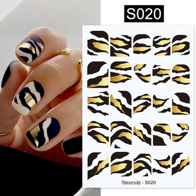 Harunouta Gold Black Bronzing Leaves Tree 3D αυτοκόλλητο νυχιών Geometrics Lines Letter Αυτοκόλλητο μεταφοράς αυτοκόλλητο DIY Διακόσμηση νυχιών