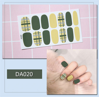 14 συμβουλές/φύλλο Πλήρες κάλυμμα Αυτοκόλλητα με βερνίκι νυχιών λωρίδες Μονόχρωμα διακοσμητικά νυχιών Σχέδια καρδιάς Αυτοκόλλητα νυχιών σε πούδρα γκλίτερ