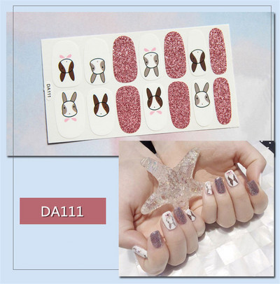 14 συμβουλές/φύλλο Πλήρες κάλυμμα Αυτοκόλλητα με βερνίκι νυχιών λωρίδες Μονόχρωμα διακοσμητικά νυχιών Σχέδια καρδιάς Αυτοκόλλητα νυχιών σε πούδρα γκλίτερ